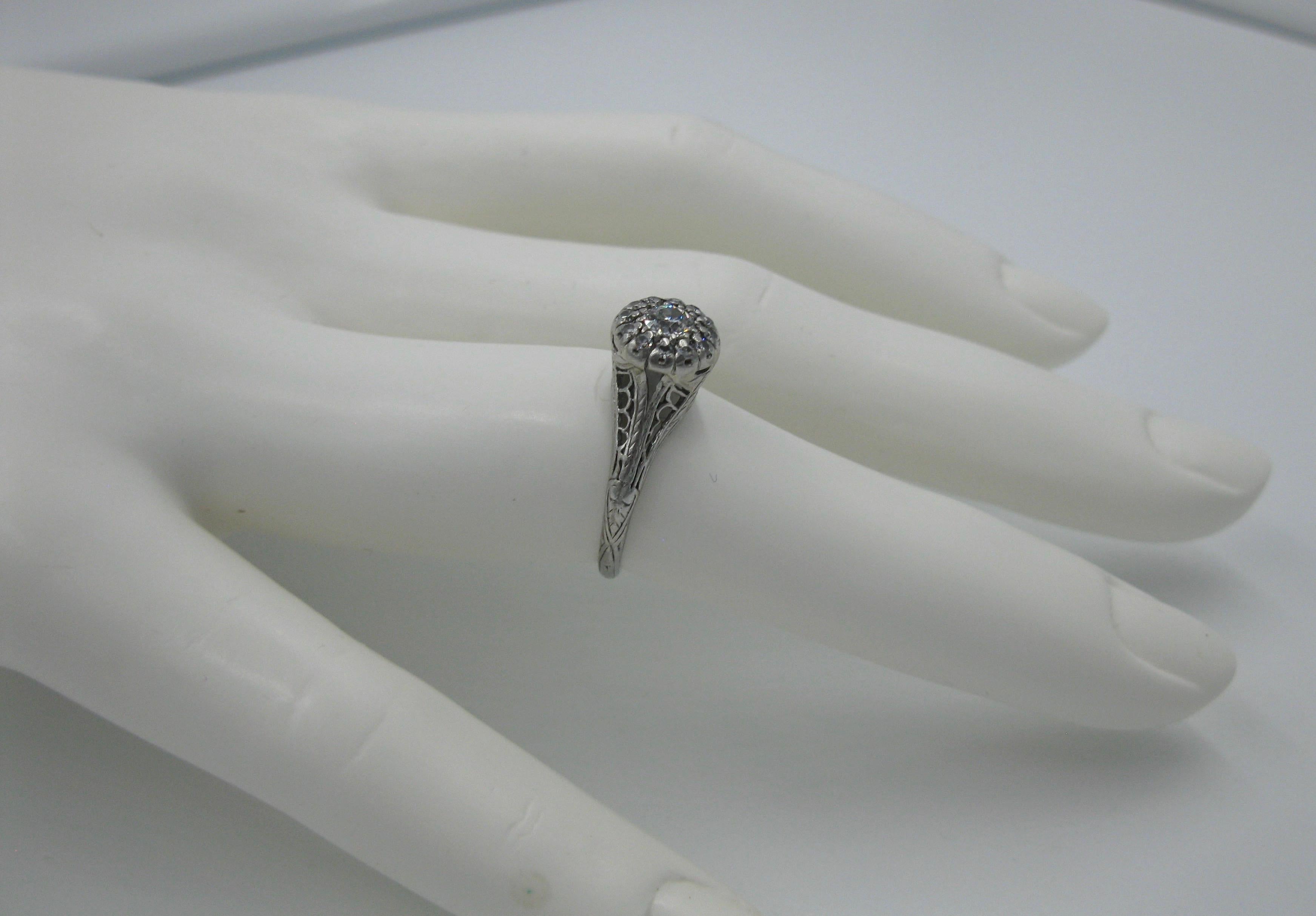 Old European Cut Art Deco Diamond Platinum Wedding Engagement Ring Edwardian For Sale