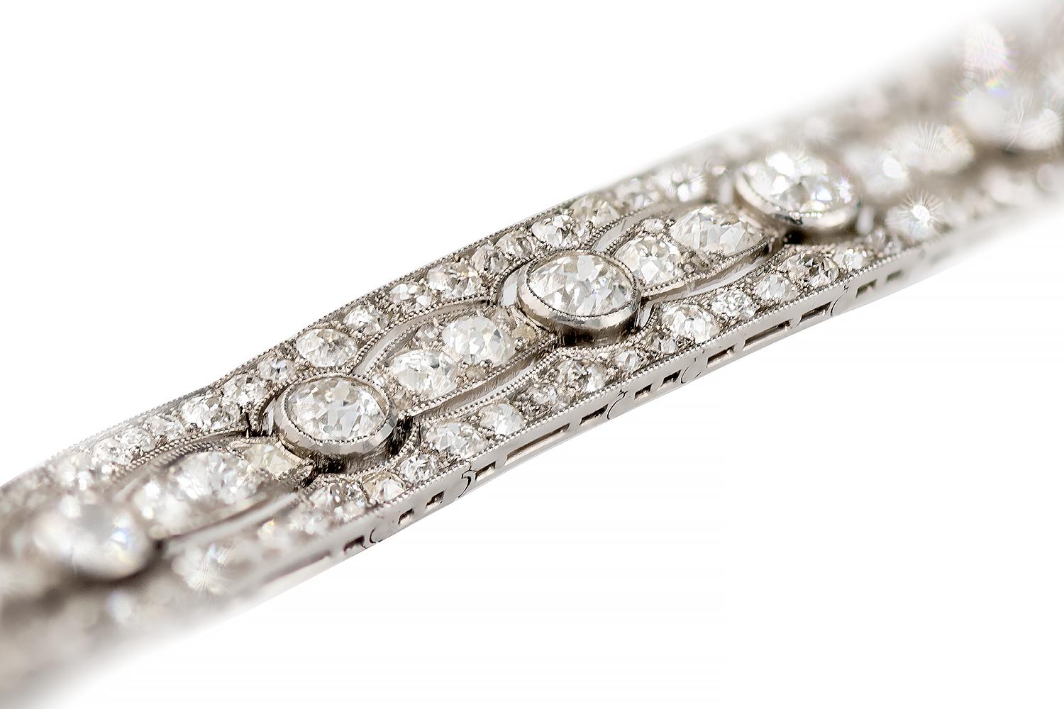 Art Deco Diamant Platin Weißgold-Armband / Bandeau ca. 1915 (Alteuropäischer Schliff)