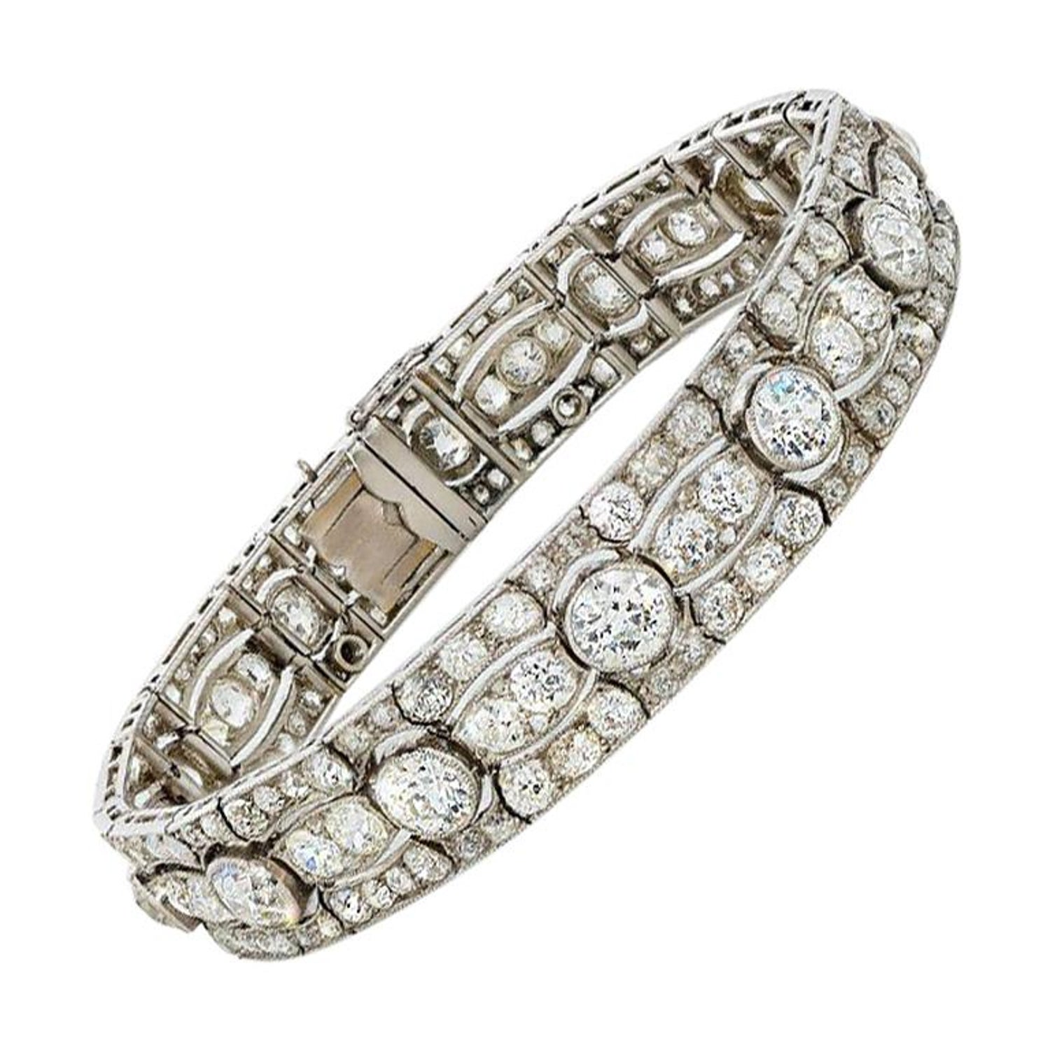 Art Deco Diamond Platinum White Gold Bracelet / Bandeau ca. 1915 For Sale  at 1stDibs