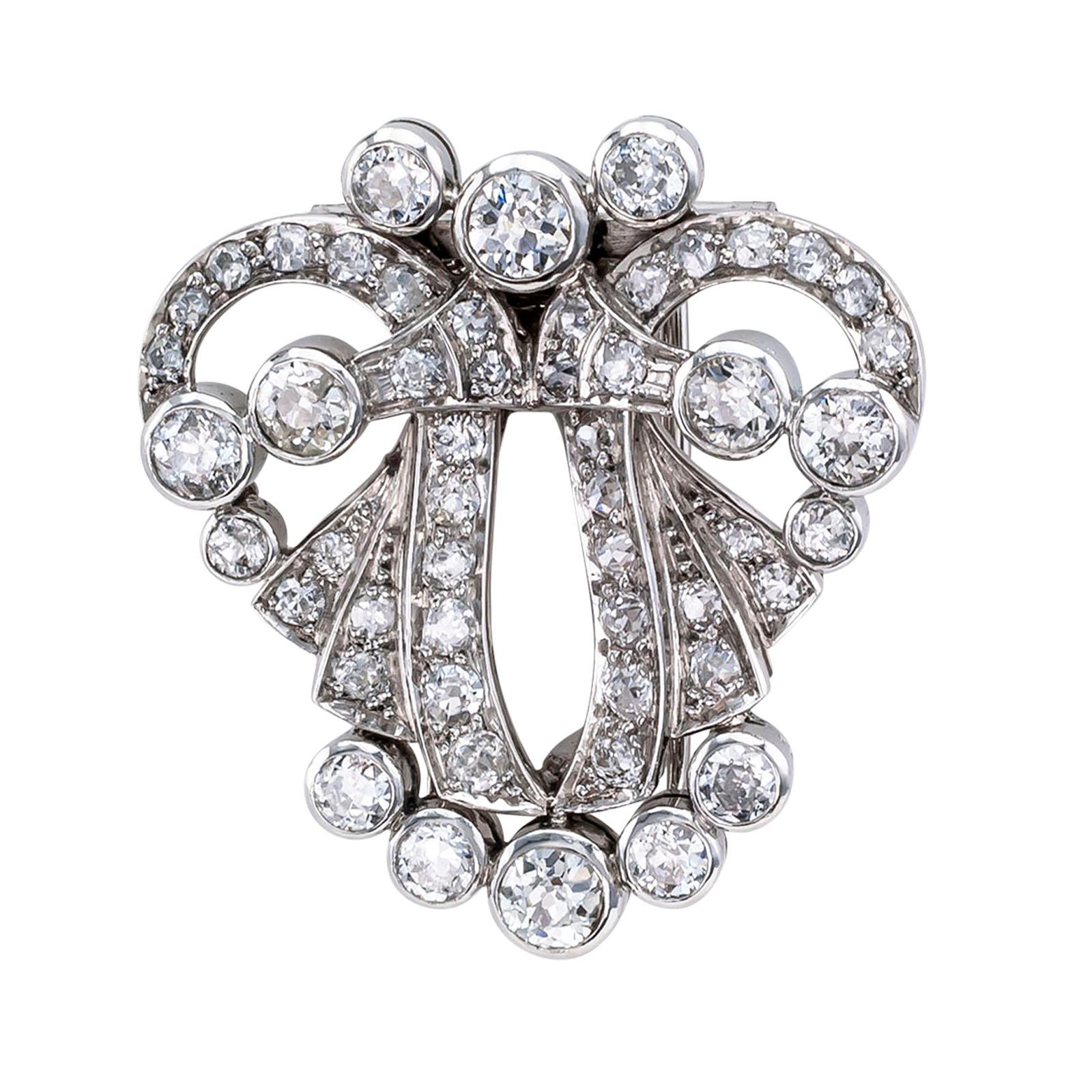 Women's Art Deco Diamond Platinum White Gold Clip Brooch Pendant