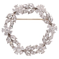 Broche couronne Art déco en diamant et platine