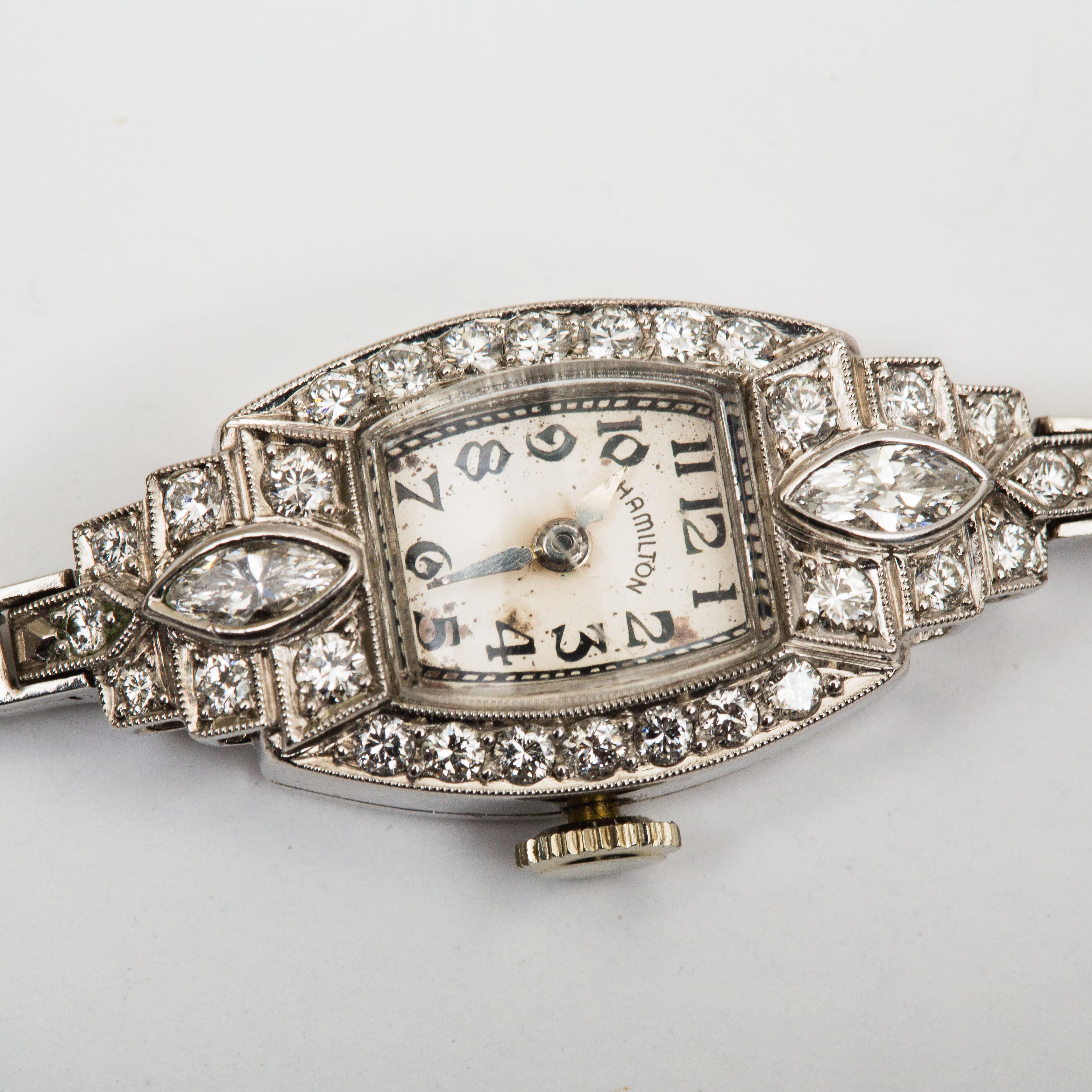 Brilliant Cut Art Deco Diamond Platinum  Wrist Watch/Antique Jewelry For Sale