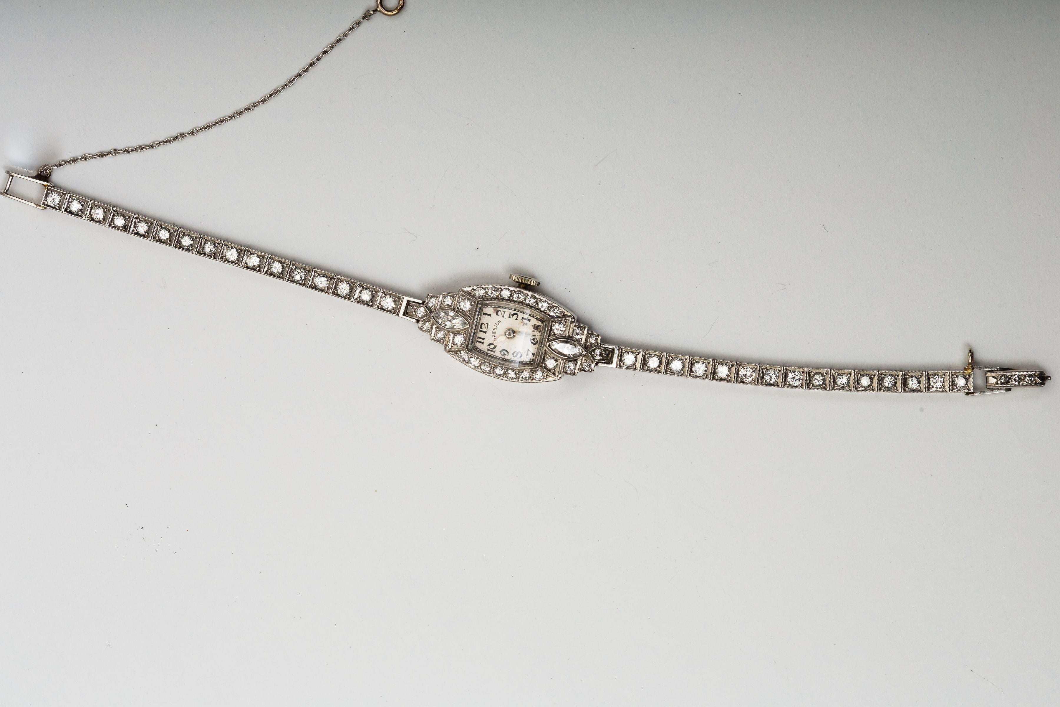 Art Deco Diamond Platinum  Wrist Watch/Antique Jewelry In Good Condition For Sale In Bernardsville, NJ