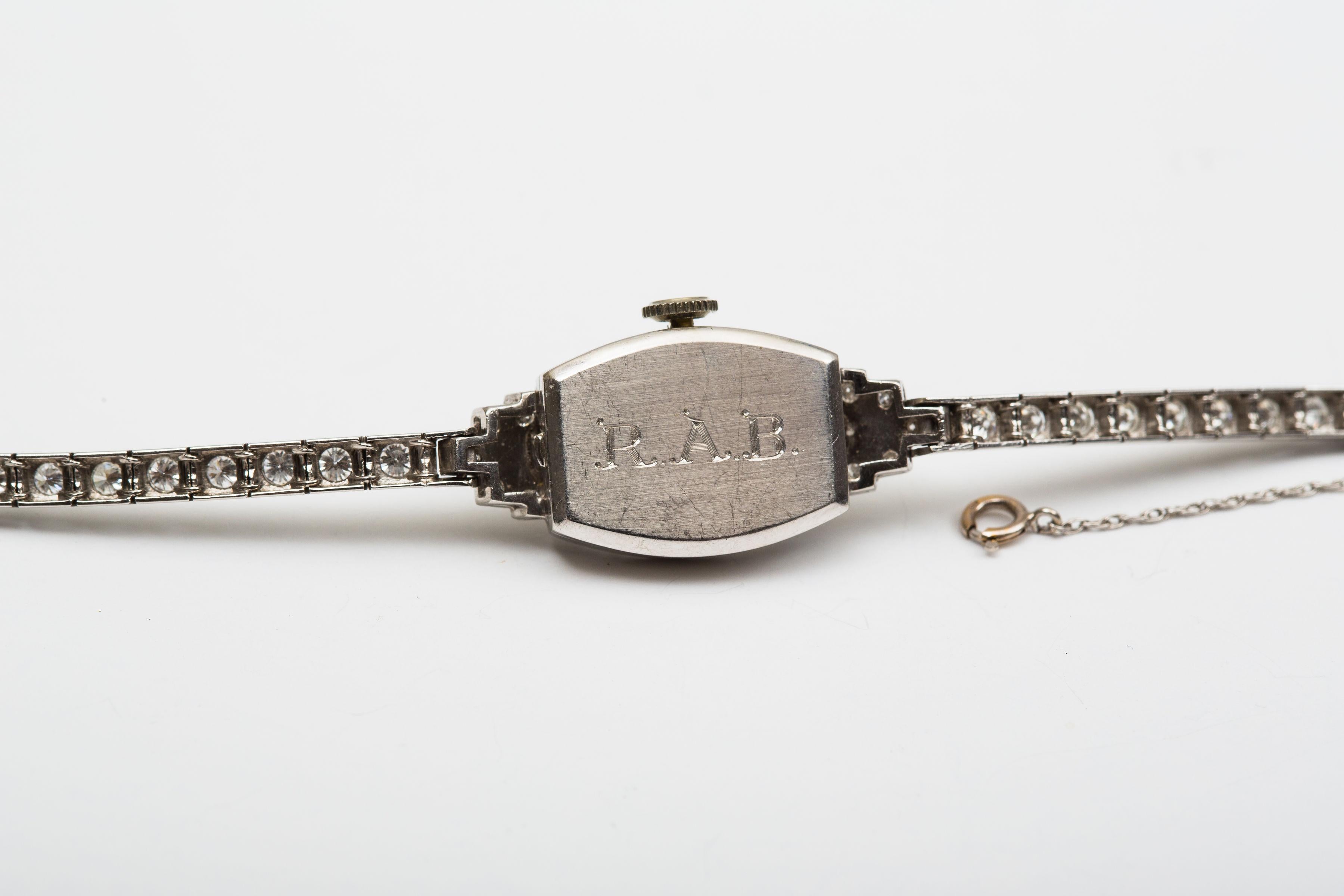 Art Deco Diamond Platinum  Wrist Watch/Antique Jewelry For Sale 1