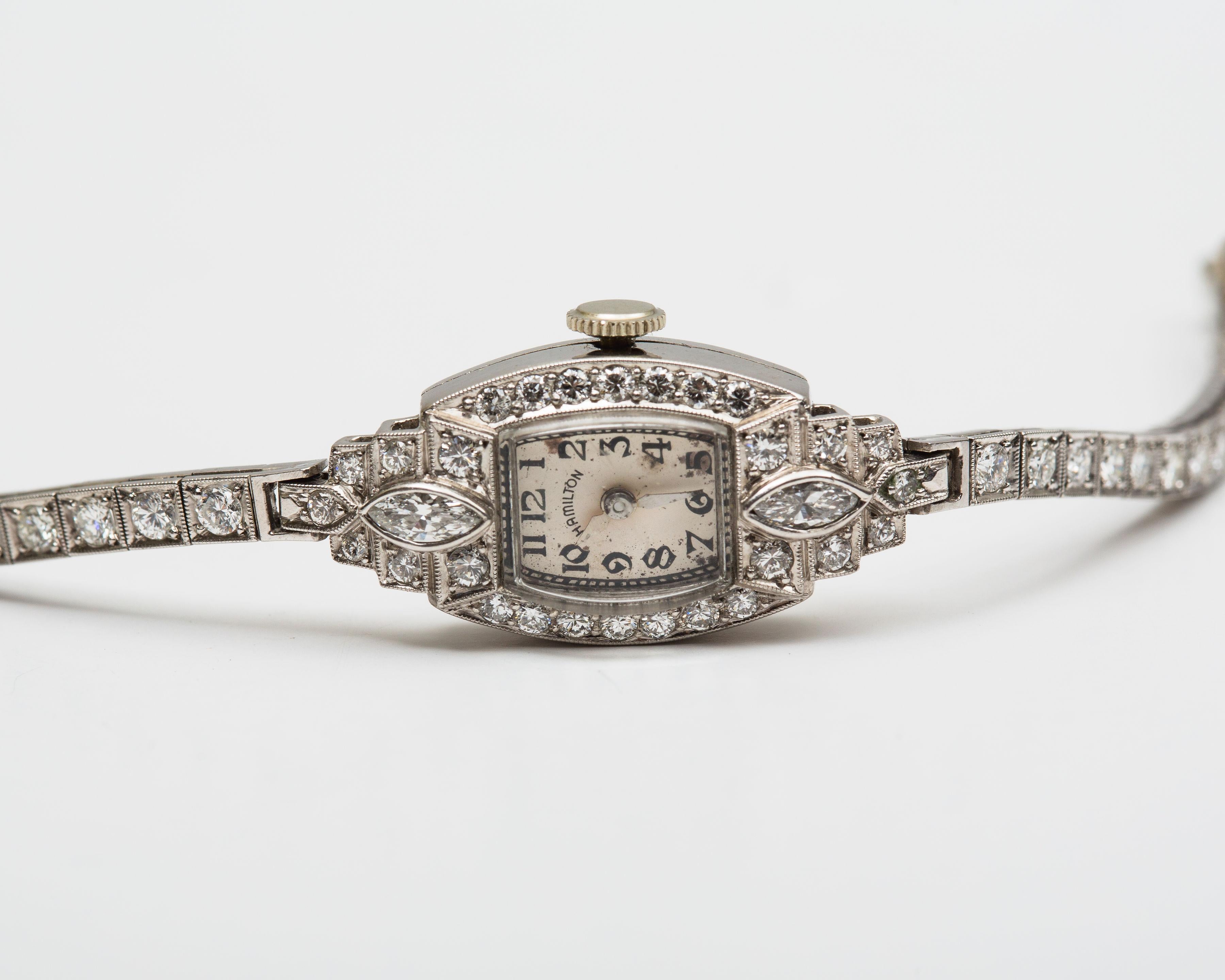 Art Deco Diamond Platinum  Wrist Watch/Antique Jewelry For Sale 3