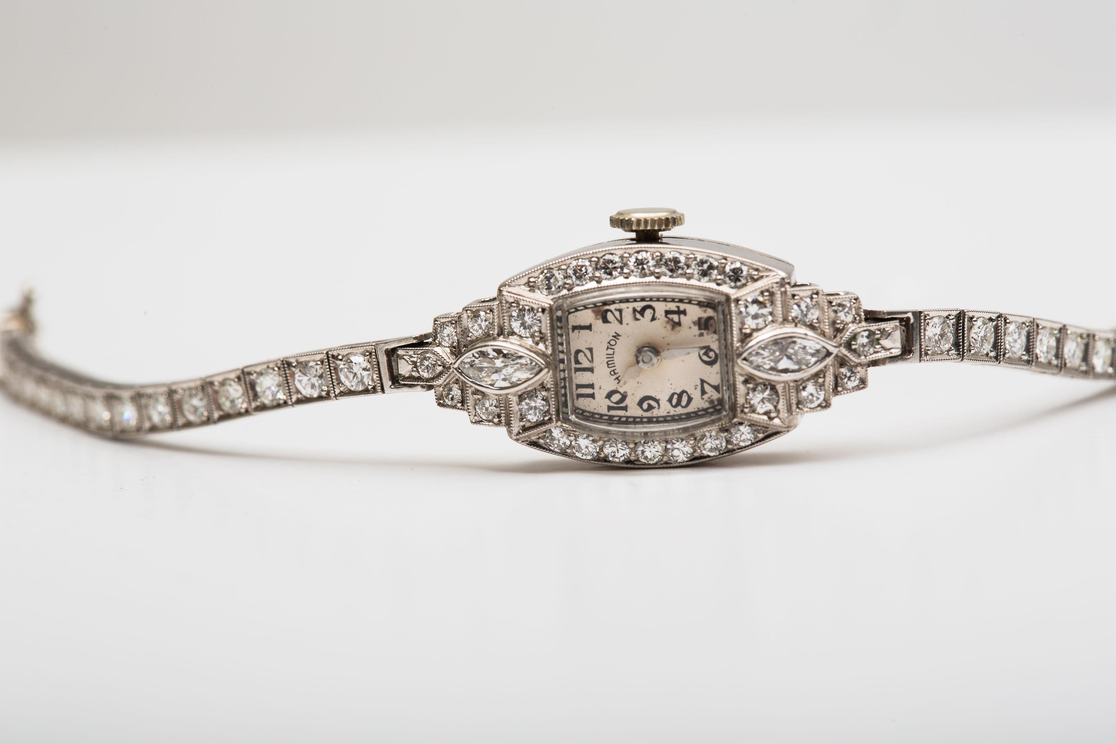 Art Deco Diamond Platinum  Wrist Watch/Antique Jewelry For Sale 4
