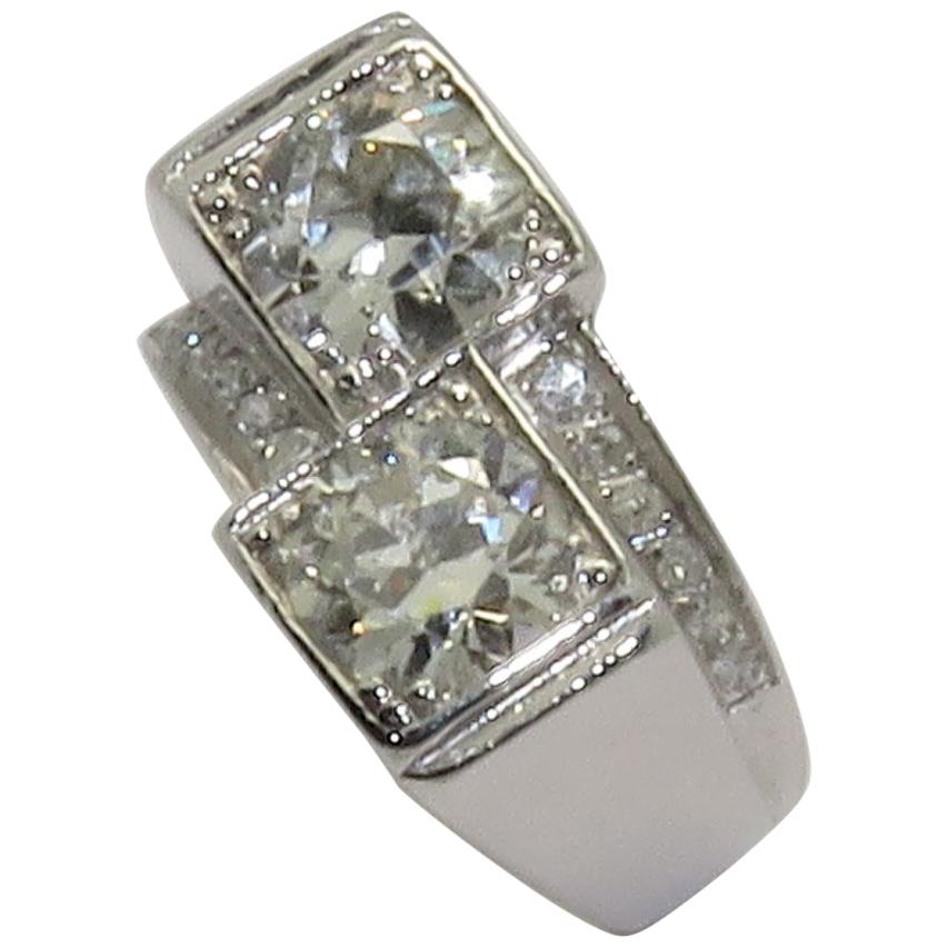 Art Deco Diamond Platinum "You and Me" Ring