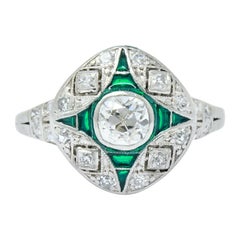 Art Deco Diamond Plique-à-jour Enamel Platinum Dinner Engagement Ring