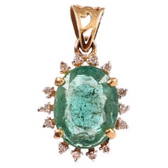 Art deco Diamond Real Oval Emerald solid 18K Gold Pendant starburst pendant