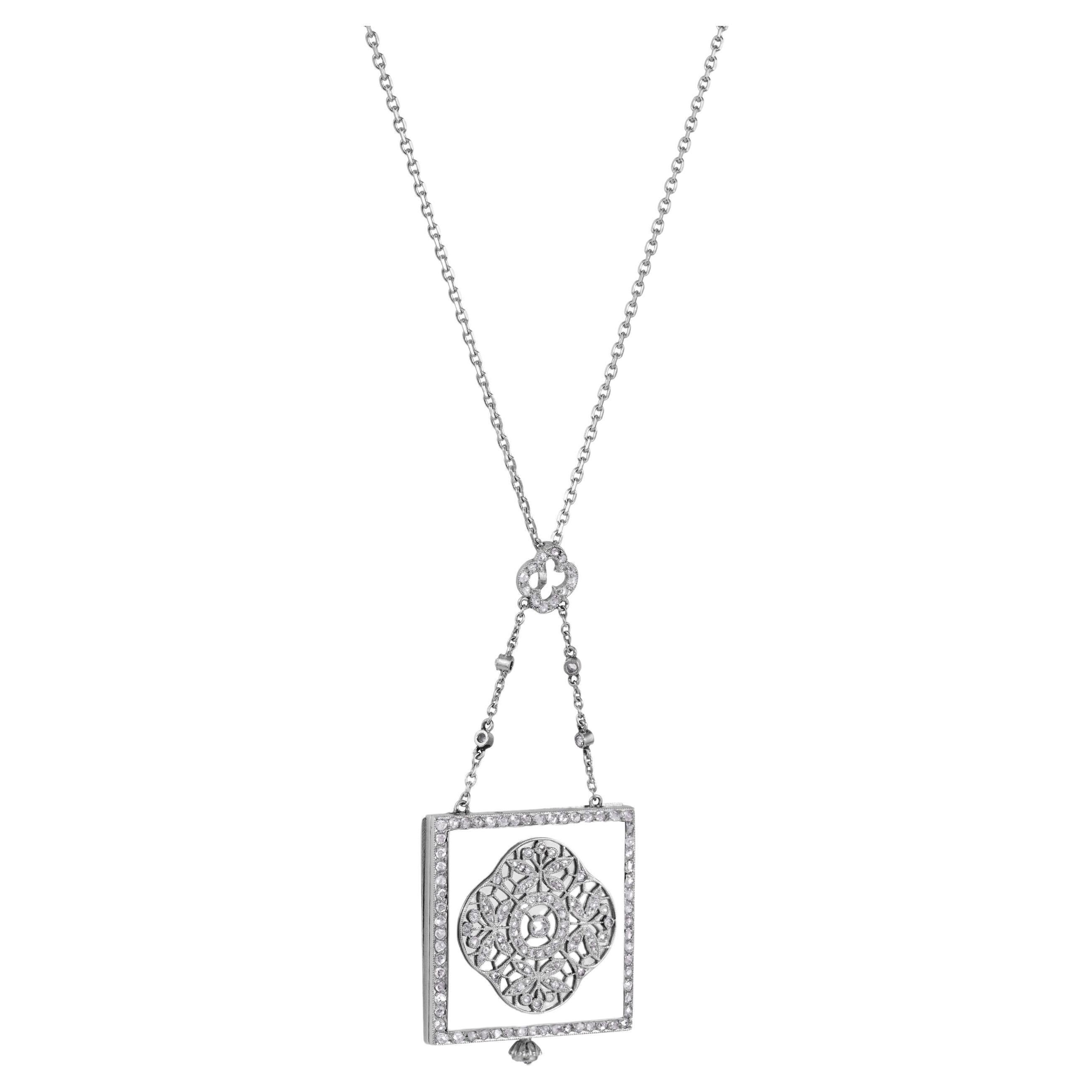 Art Deco Diamond Reversible Gold Watch Pendant Necklace Estate Fine Jewelry For Sale