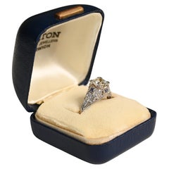Art Deco Diamond Ring. 1.20ct Old Euro Diamond Sapphire Accent Engagement Ring