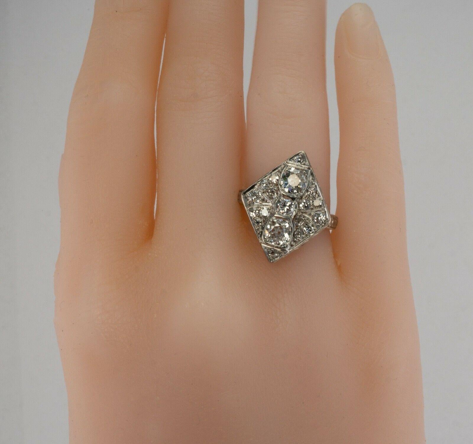 Art Deco Diamond Ring 14K Gold Geometric Vintage 1.58 TDW For Sale 5