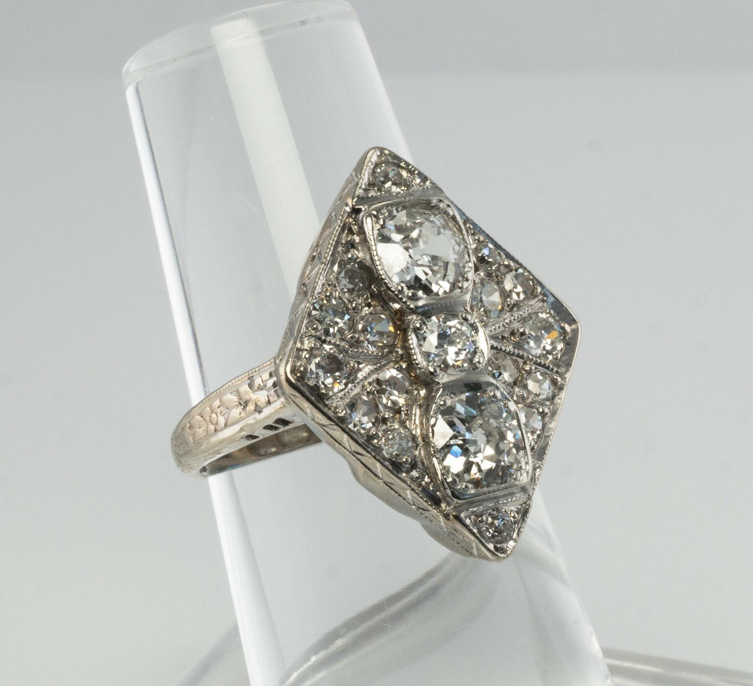 Art Deco Diamond Ring 14K Gold Geometric Vintage 1.58 TDW For Sale 6