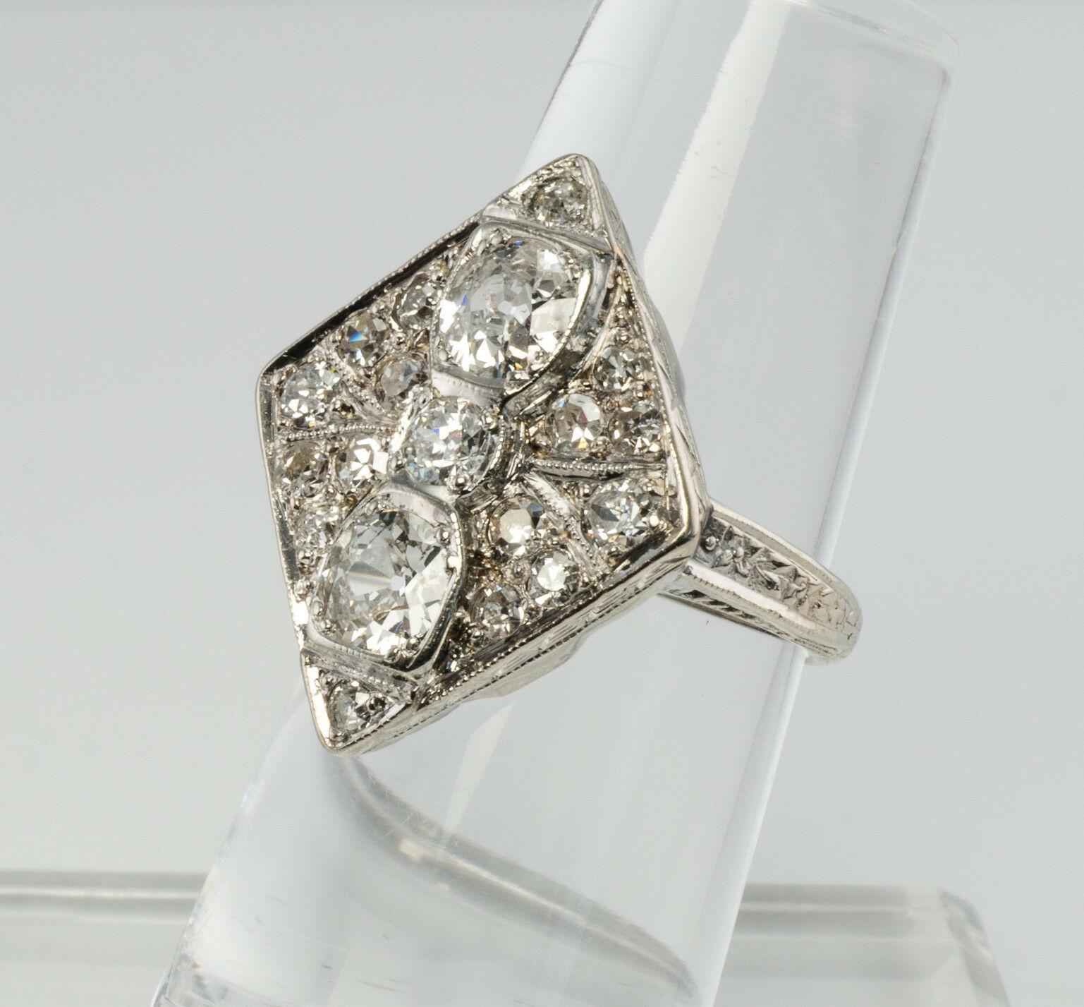 Art Deco Diamond Ring 14K Gold Geometric Vintage 1.58 TDW For Sale 7