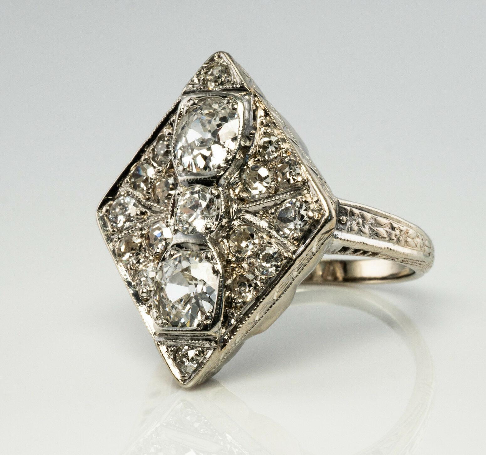 Old Mine Cut Art Deco Diamond Ring 14K Gold Geometric Vintage 1.58 TDW For Sale