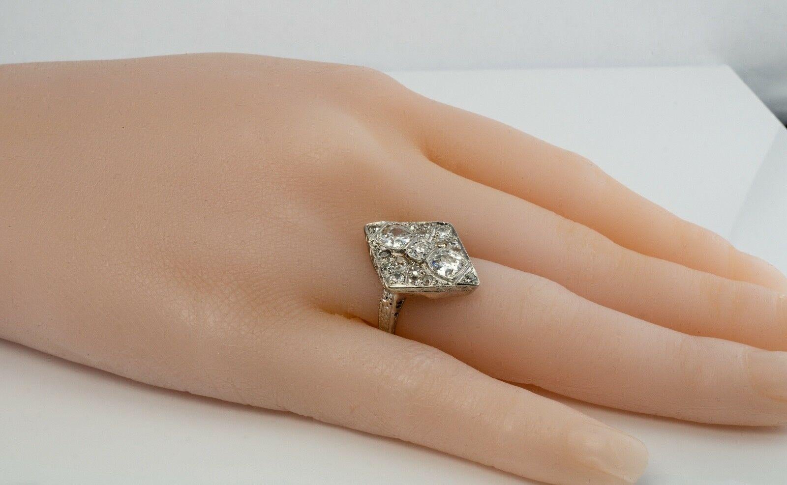 Art Deco Diamantring 14K Gold Geometrischer Vintage 1,58 TDW, Art déco im Zustand „Gut“ im Angebot in East Brunswick, NJ