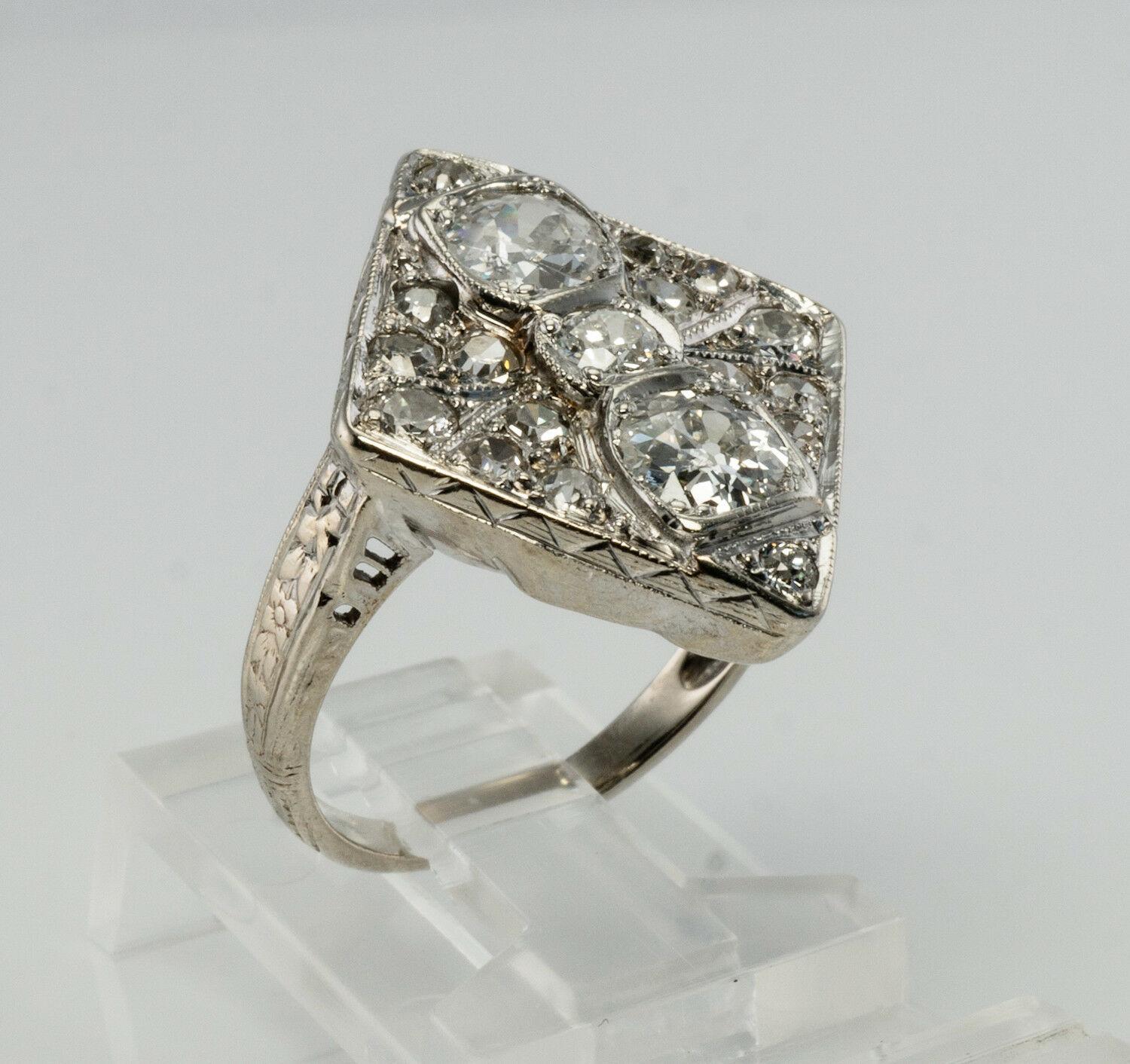 Art Deco Diamond Ring 14K Gold Geometric Vintage 1.58 TDW For Sale 3