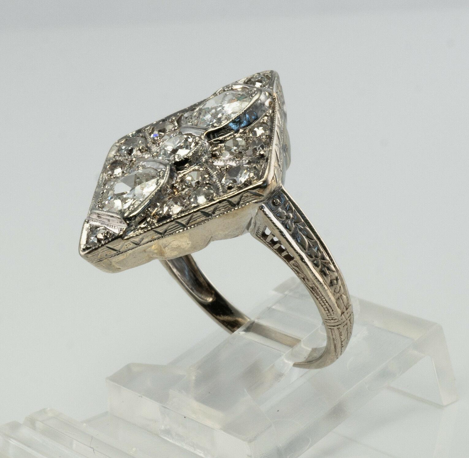 Art Deco Diamond Ring 14K Gold Geometric Vintage 1.58 TDW For Sale 4
