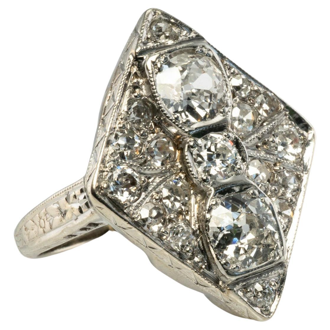 Art Deco Diamond Ring 14K Gold Geometric Vintage 1.58 TDW For Sale