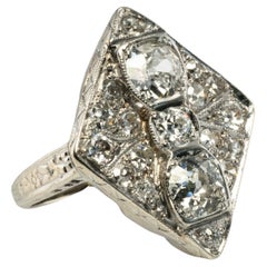 Art Deco Diamond Ring 14K Gold Geometric Vintage 1.58 TDW