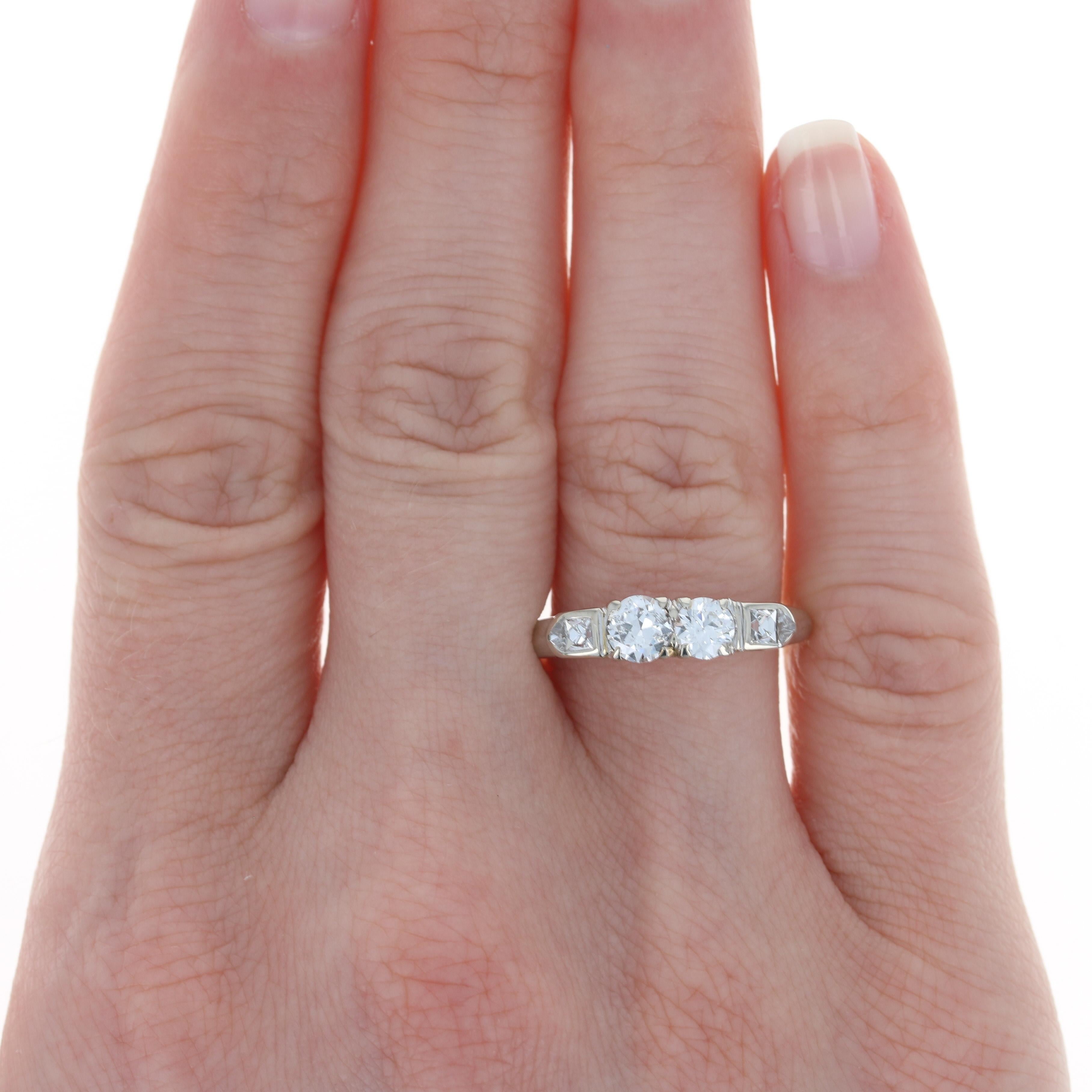 For Sale:  Art Deco Diamond Ring, 14k Gold Two-Stone w/ Accents Vintage European Cut .96ctw 2