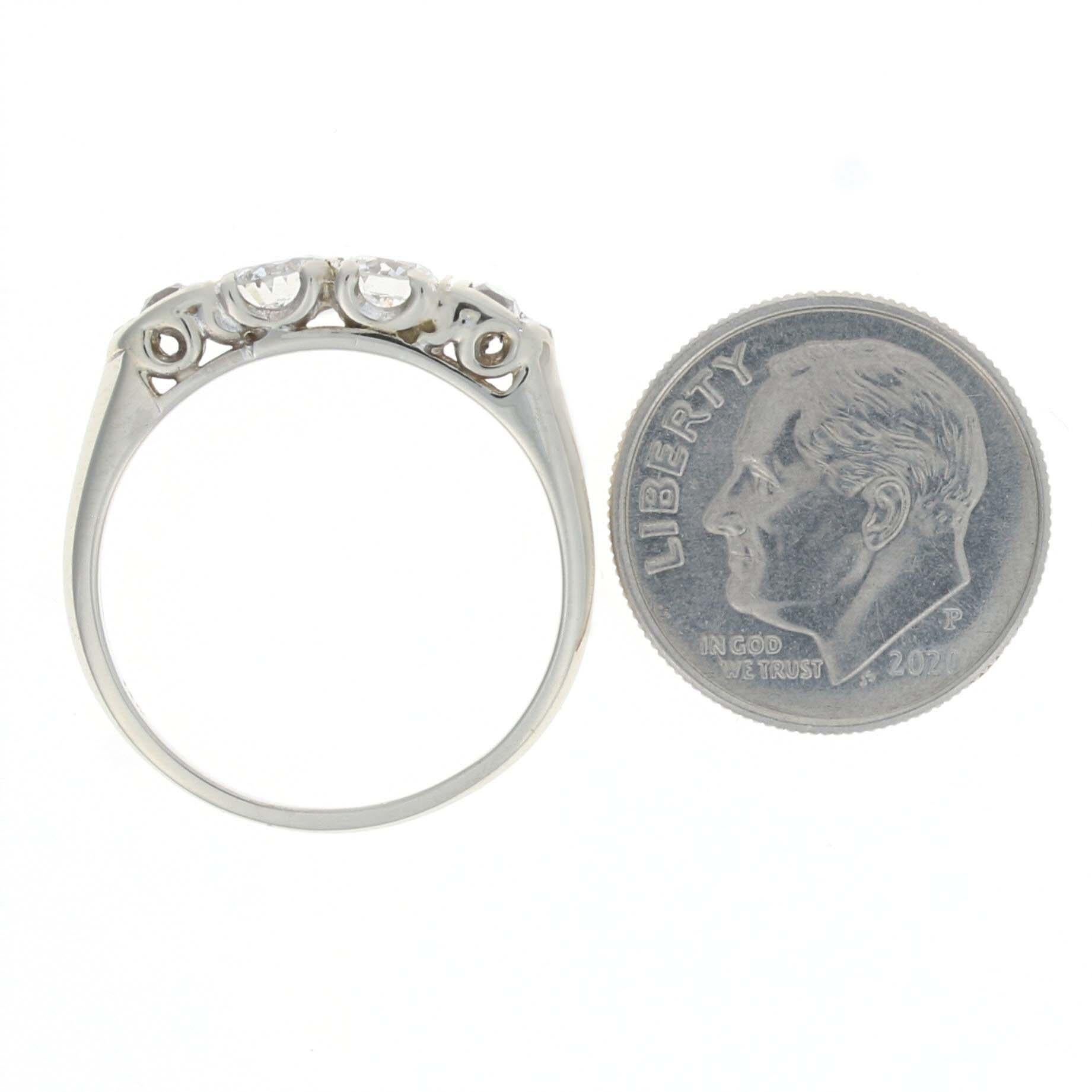 For Sale:  Art Deco Diamond Ring, 14k Gold Two-Stone w/ Accents Vintage European Cut .96ctw 5