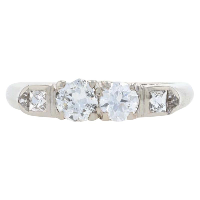 Art Deco Diamond Ring, 14k Gold Two-Stone w/ Accents Vintage European Cut .96ctw