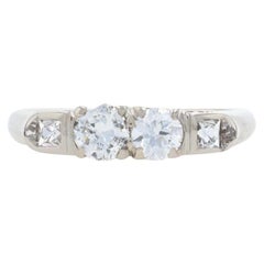 Art Deco Diamond Ring, 14k Gold Two-Stone w/ Accents Vintage European Cut .96ctw