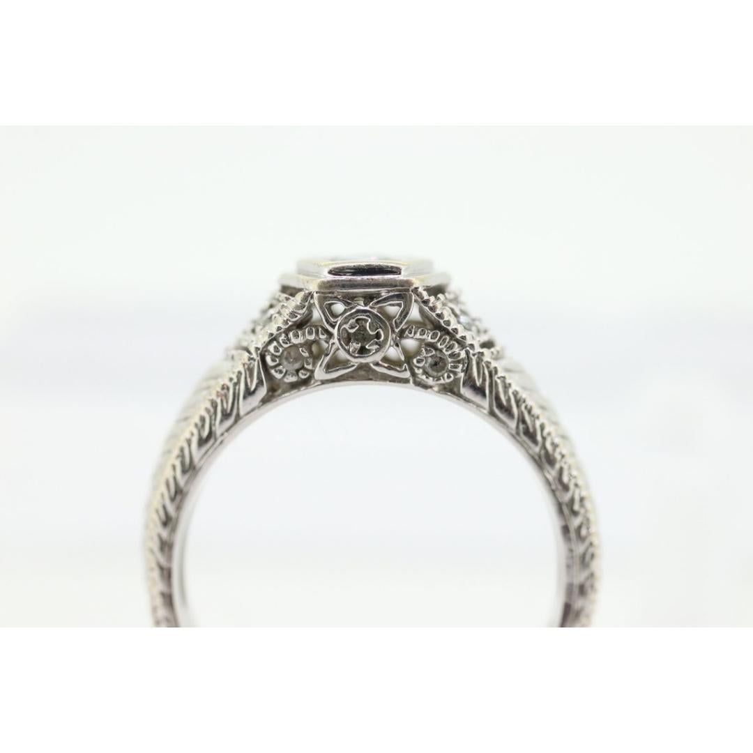 Art Deco Diamond ring. 14k white gold with engravings. Made by Royal Jewelry RJM For Sale 5