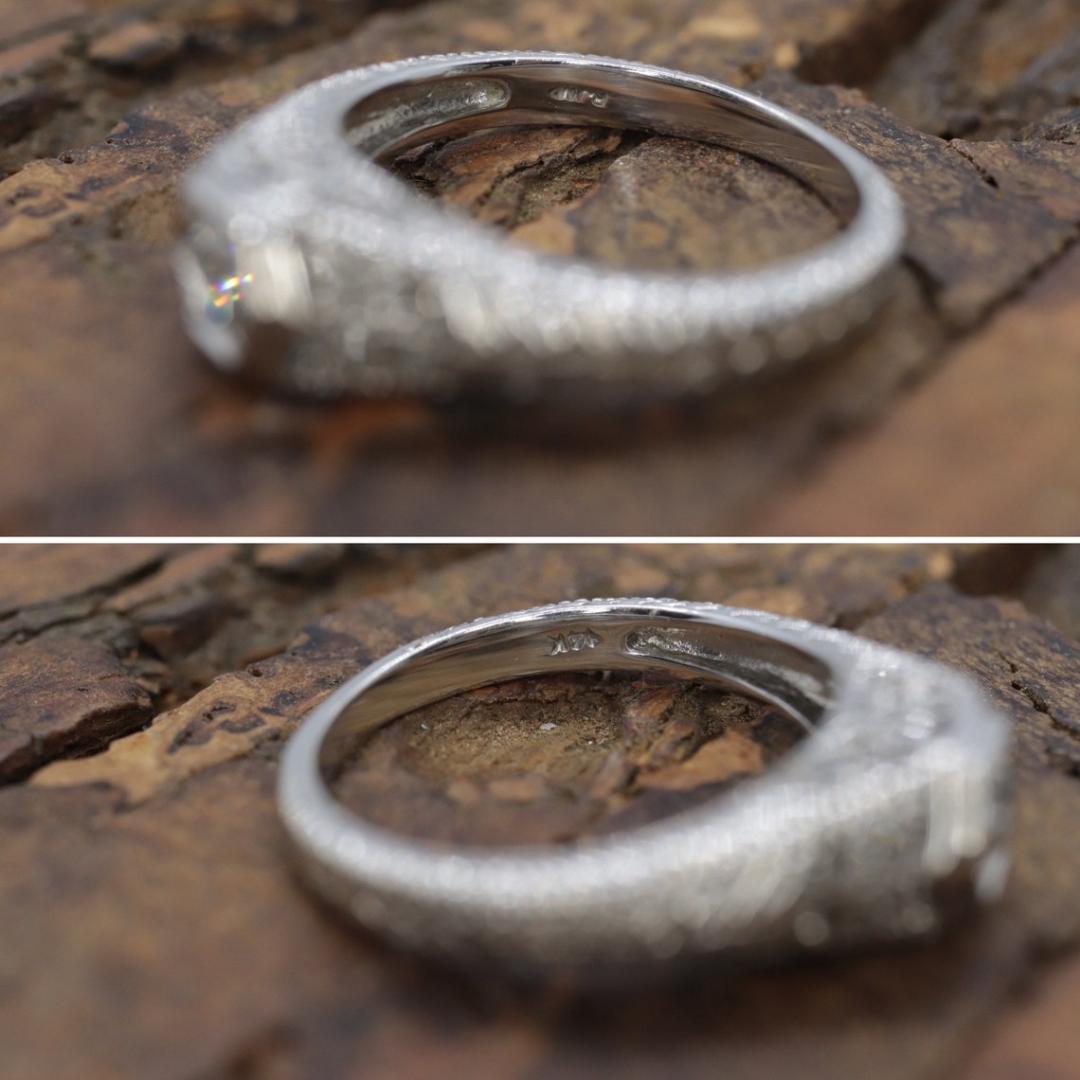 Round Cut Art Deco Diamond ring. 14k white gold with engravings. Made by Royal Jewelry RJM For Sale