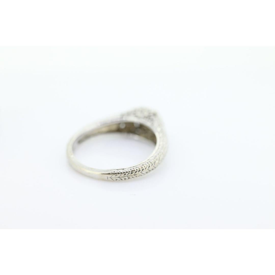 Women's Art Deco Diamond ring. 14k white gold with engravings. Made by Royal Jewelry RJM For Sale