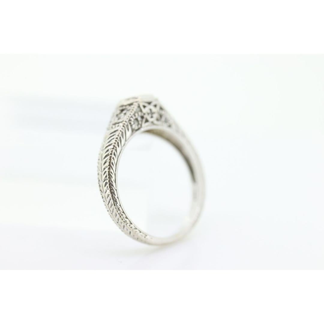 Art Deco Diamond ring. 14k white gold with engravings. Made by Royal Jewelry RJM For Sale 1