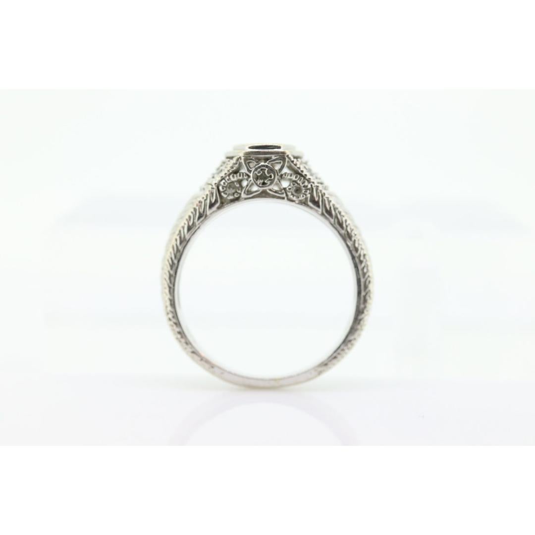 Art Deco Diamond ring. 14k white gold with engravings. Made by Royal Jewelry RJM For Sale 2