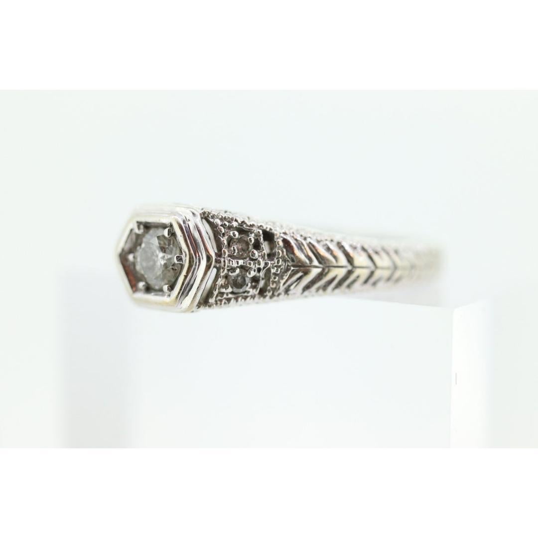 Art Deco Diamond ring. 14k white gold with engravings. Made by Royal Jewelry RJM For Sale 4