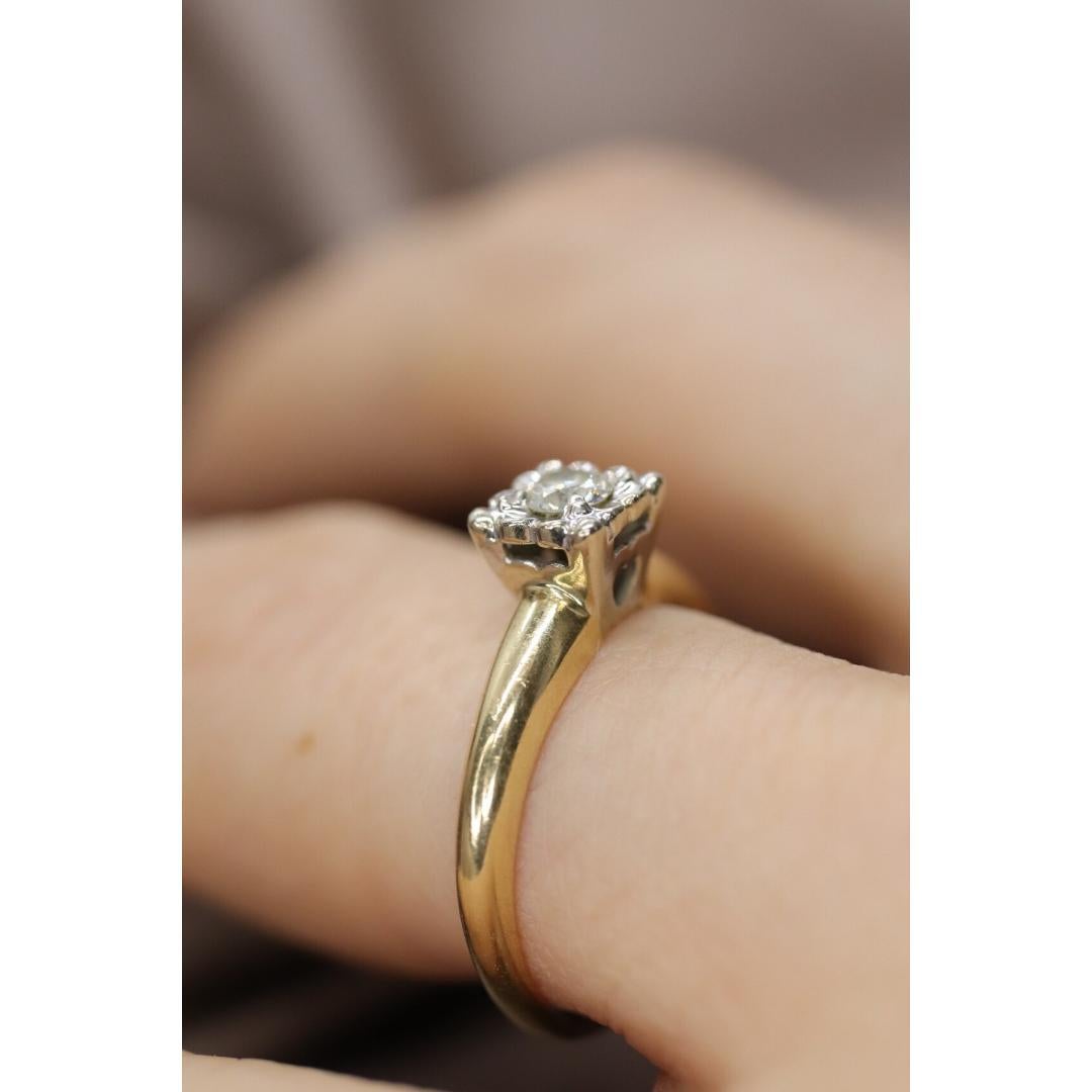 Art Deco Diamantring. 14k Gelb- und Weißgold Quadrat Tabelle. im Angebot 5