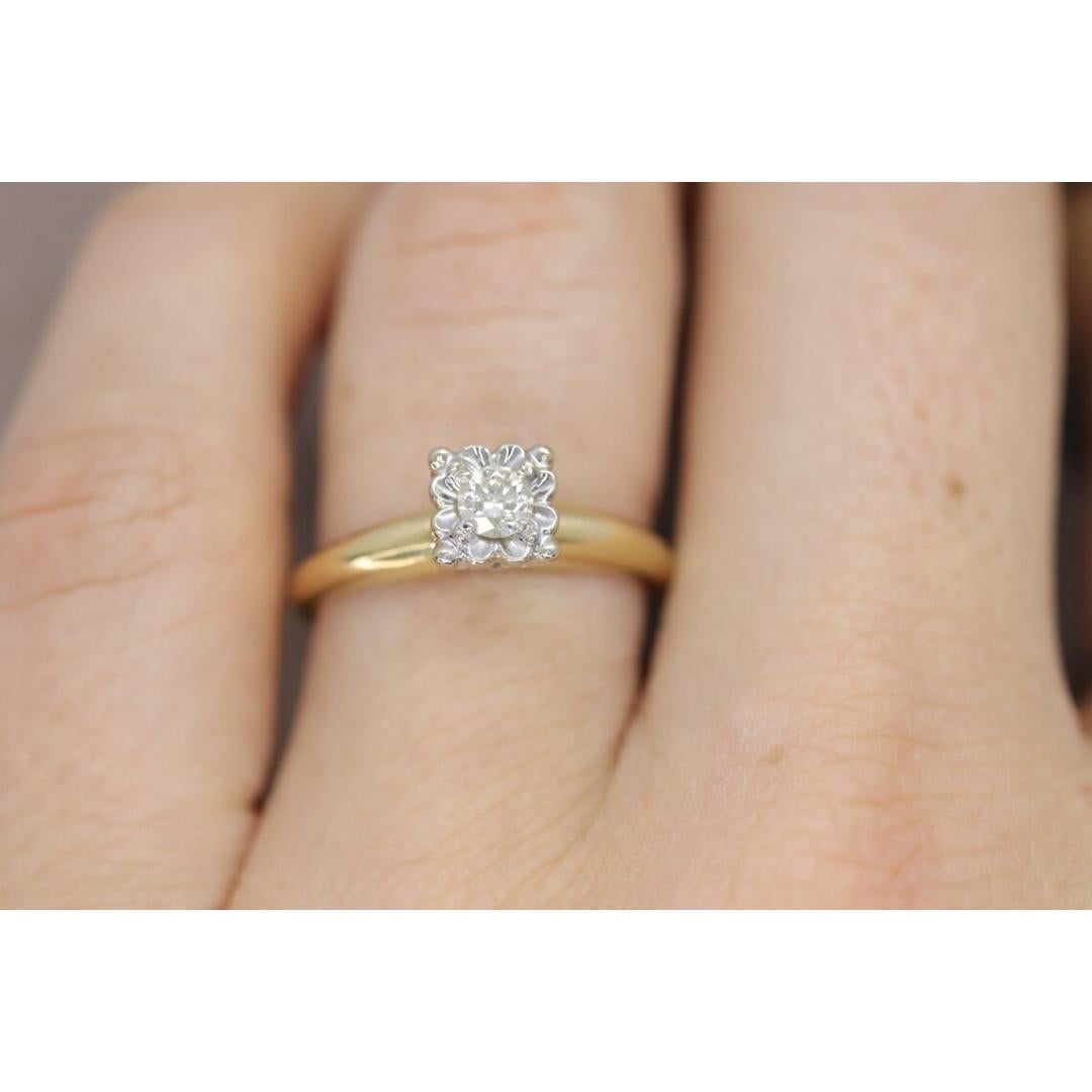 Art Deco Diamantring. 14k Gelb- und Weißgold Quadrat Tabelle. im Angebot 1