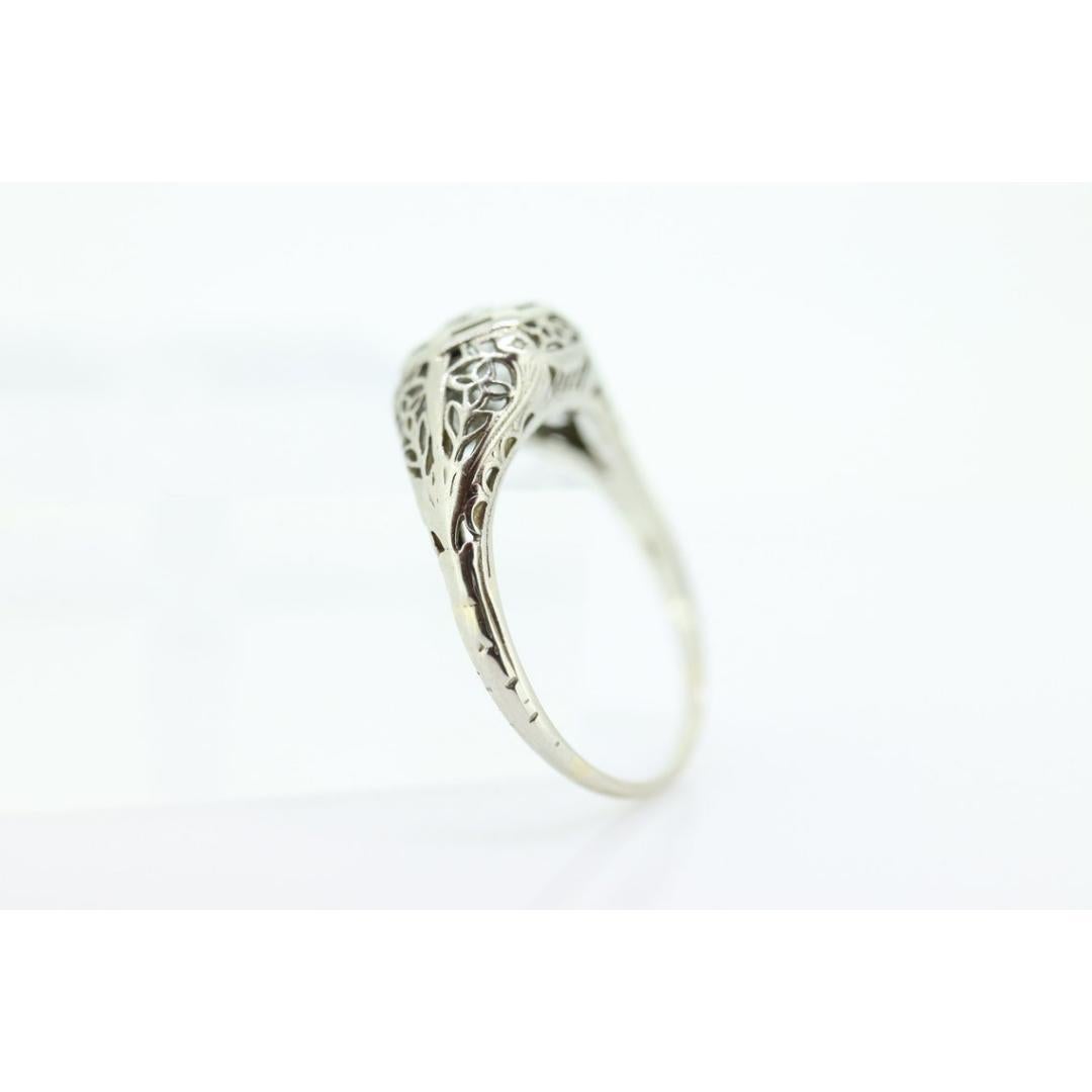 Art Deco Diamond ring. 18k White Gold Filigree Engagement Ring. 5