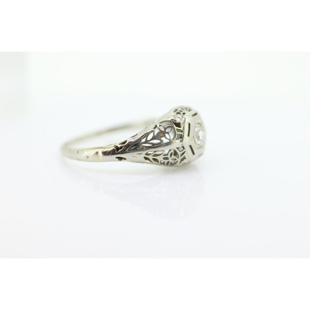 Art Deco Diamond ring. 18k White Gold Filigree Engagement Ring. 6