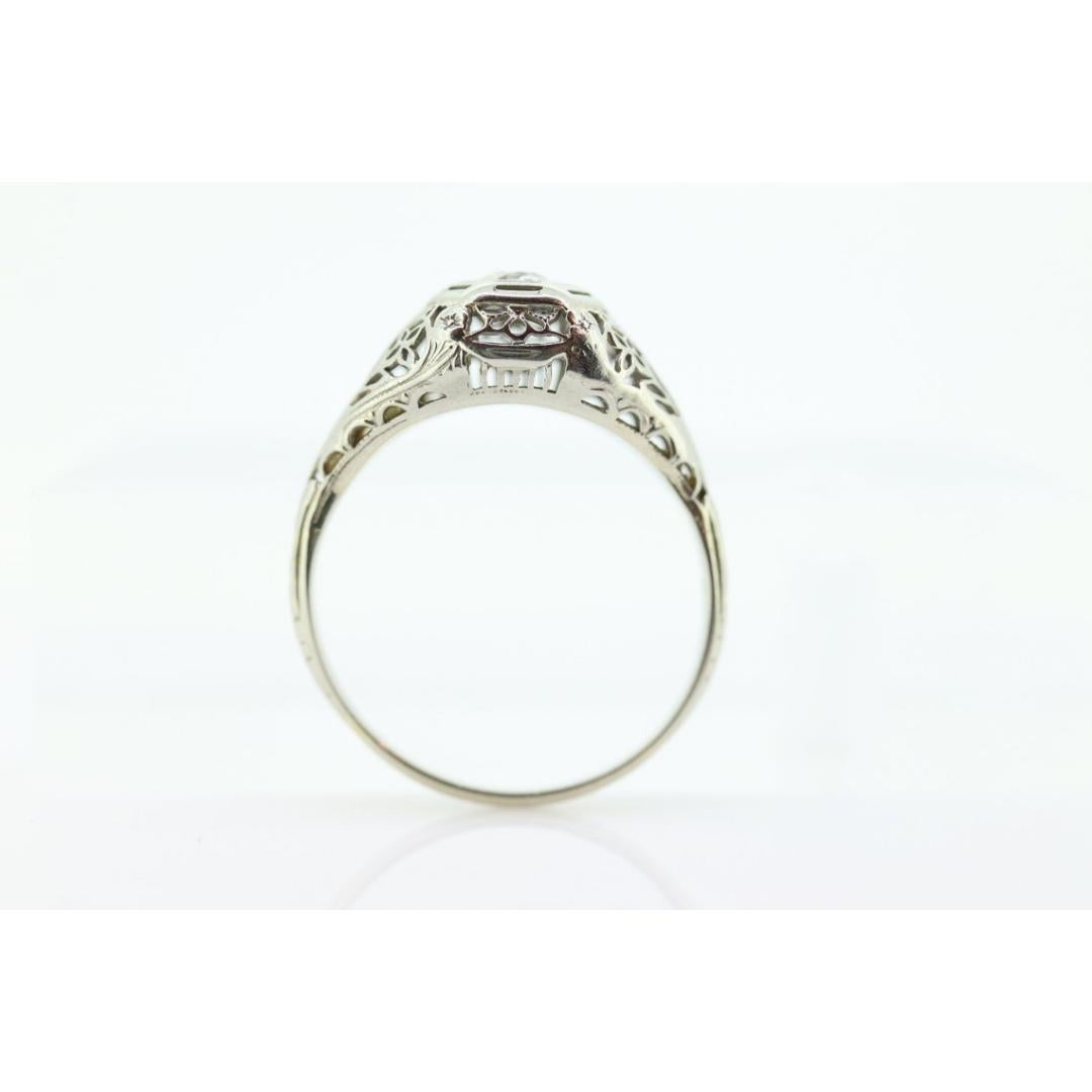 Art Deco Diamond ring. 18k White Gold Filigree Engagement Ring. 2