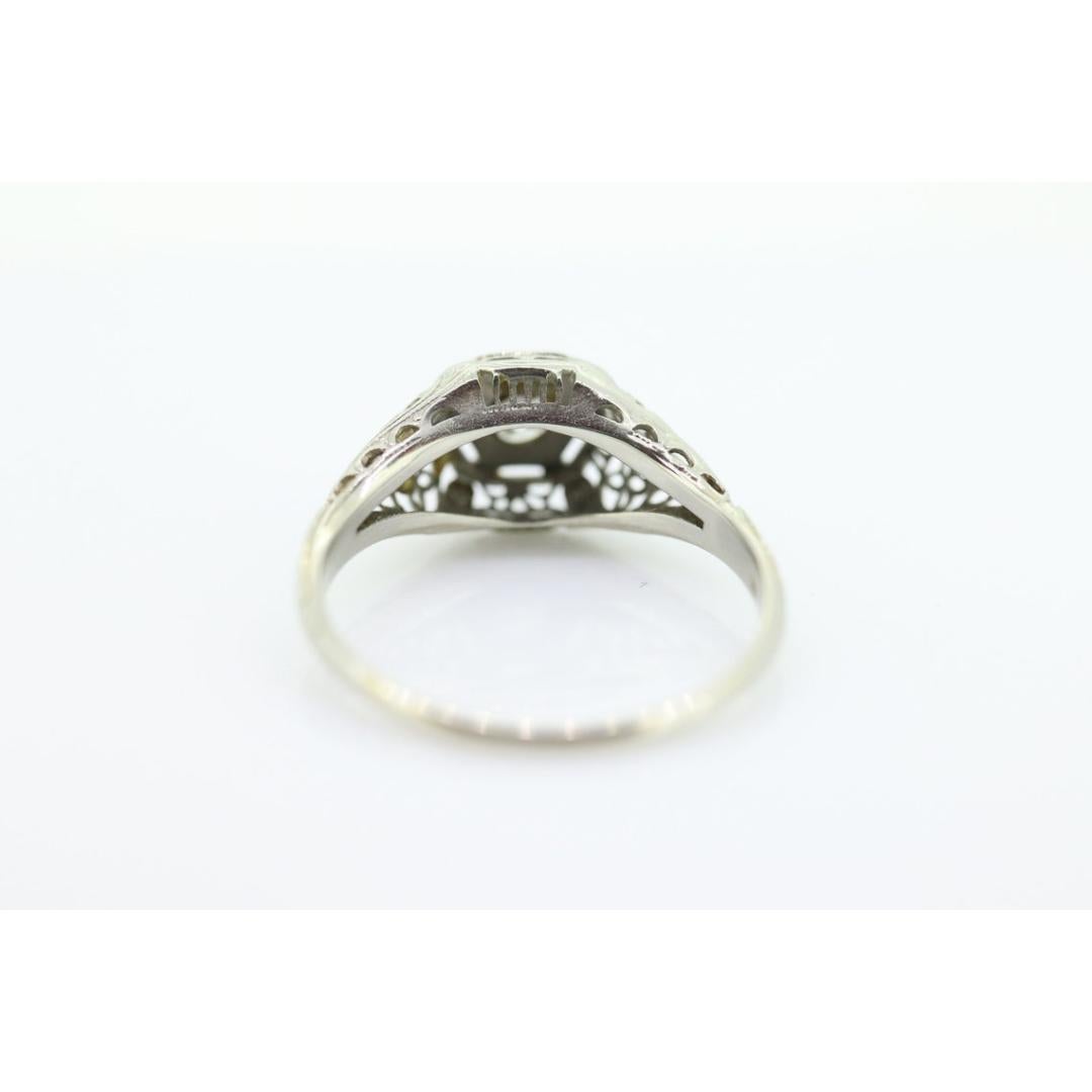 Art Deco Diamond ring. 18k White Gold Filigree Engagement Ring. 3