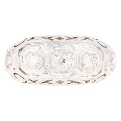 Art Deco Diamond Ring - 18k White Gold Vintage Filigree European .60ctw