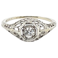 Art Deco Diamond Ring .20ct Old Euro Vintage Antique Filigree Original 1920 18k