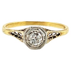 Art Deco Diamond Ring .20ct Old European Cut Original 1930s Antique Filigree 14