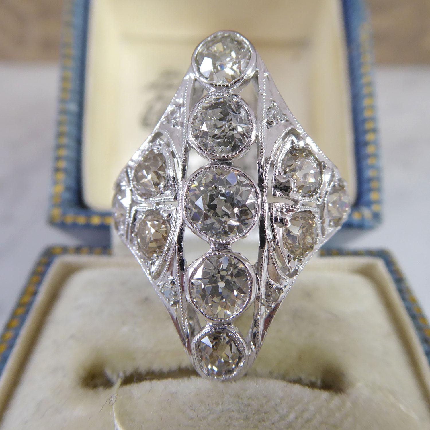 Old European Cut Art Deco Diamond Ring, 2.75 Carat Old Cut Diamonds, Platinum