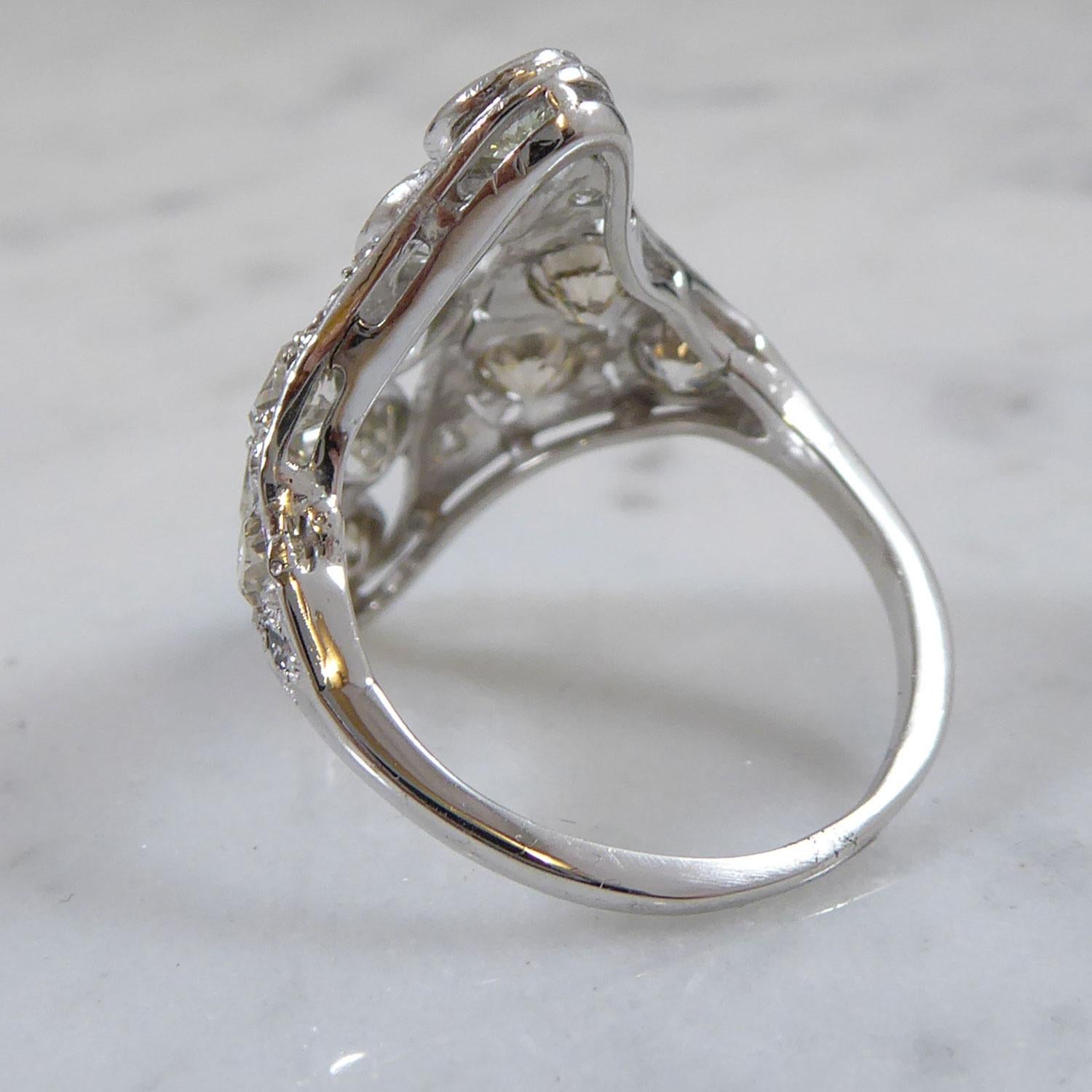Women's or Men's Art Deco Diamond Ring, 2.75 Carat Old Cut Diamonds, Platinum