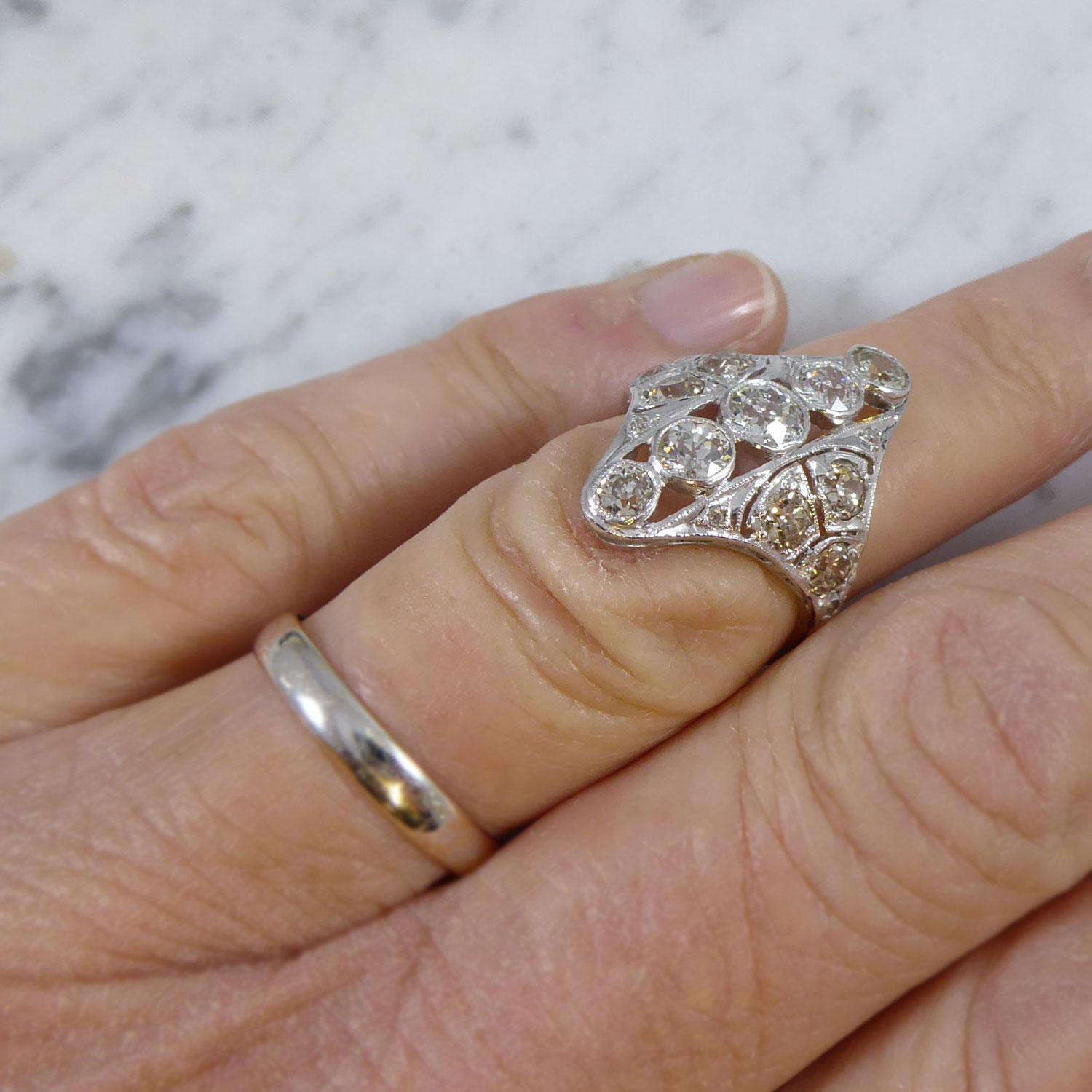 Art Deco Diamond Ring, 2.75 Carat Old Cut Diamonds, Platinum 1
