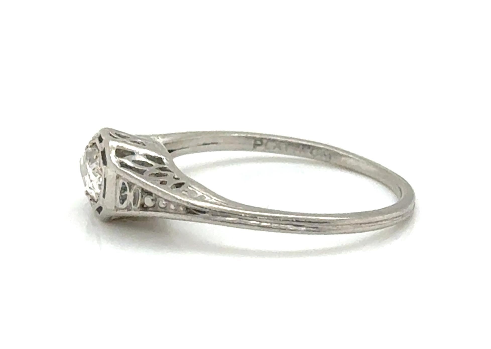 Art Deco Diamond Ring .27ct Marquise Mined Solitaire Platinum Original 1930's In Excellent Condition In Dearborn, MI