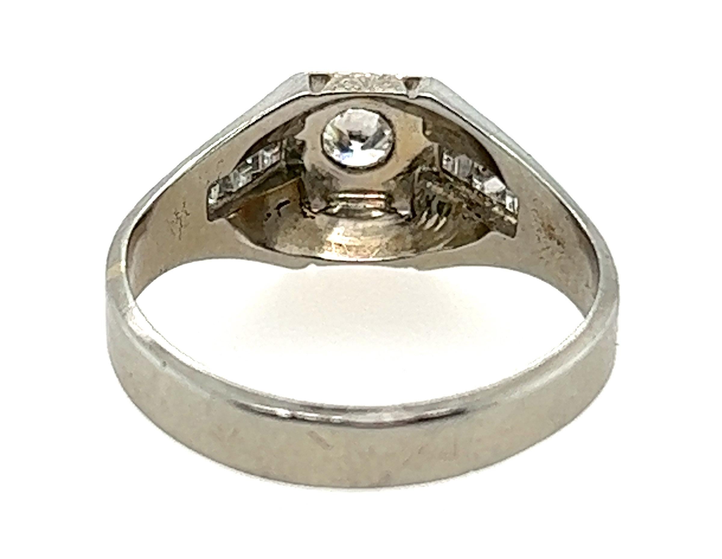 Old European Cut Art Deco Diamond Ring .30ct F-G/VS Asscher Cut Side Diamonds 14k Original 1920s For Sale