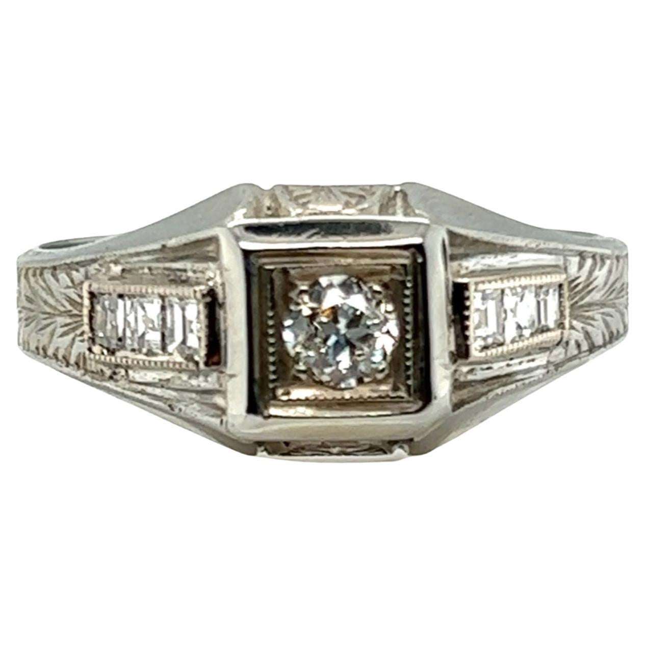 Art Deco Diamond Ring .30ct F-G/VS Asscher Cut Side Diamonds 14k Original 1920s For Sale