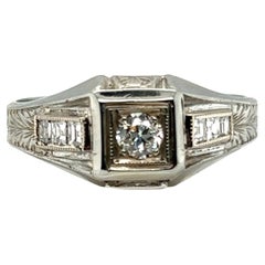Art Deco Diamond Ring .30ct F-G/VS Asscher Cut Side Diamonds 14k Original 1920s
